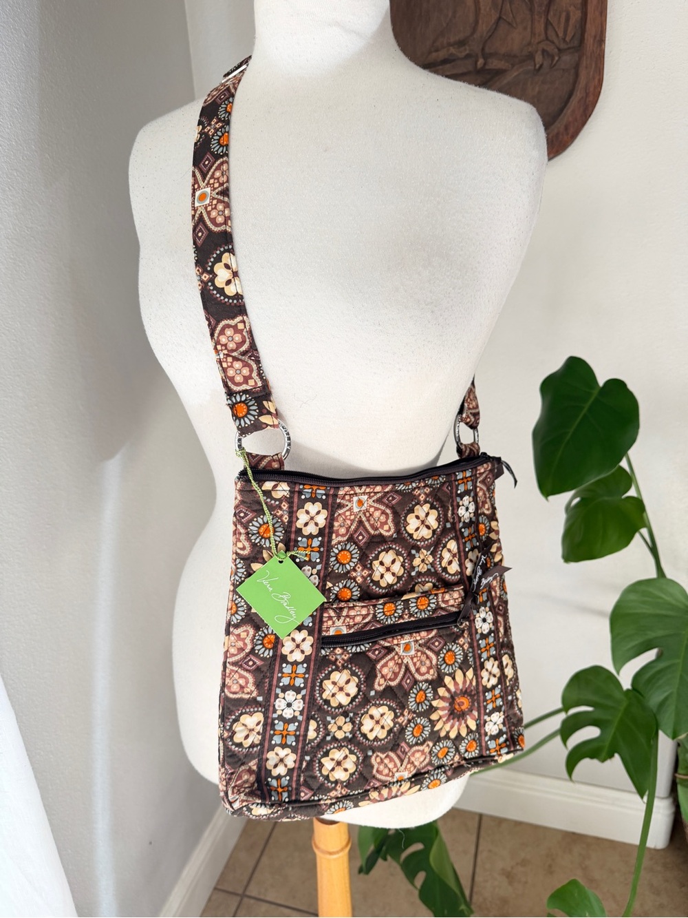 NEW Vera Bradley Brown Floral Crossbody Shoulder Bag Retired Print Quilted
